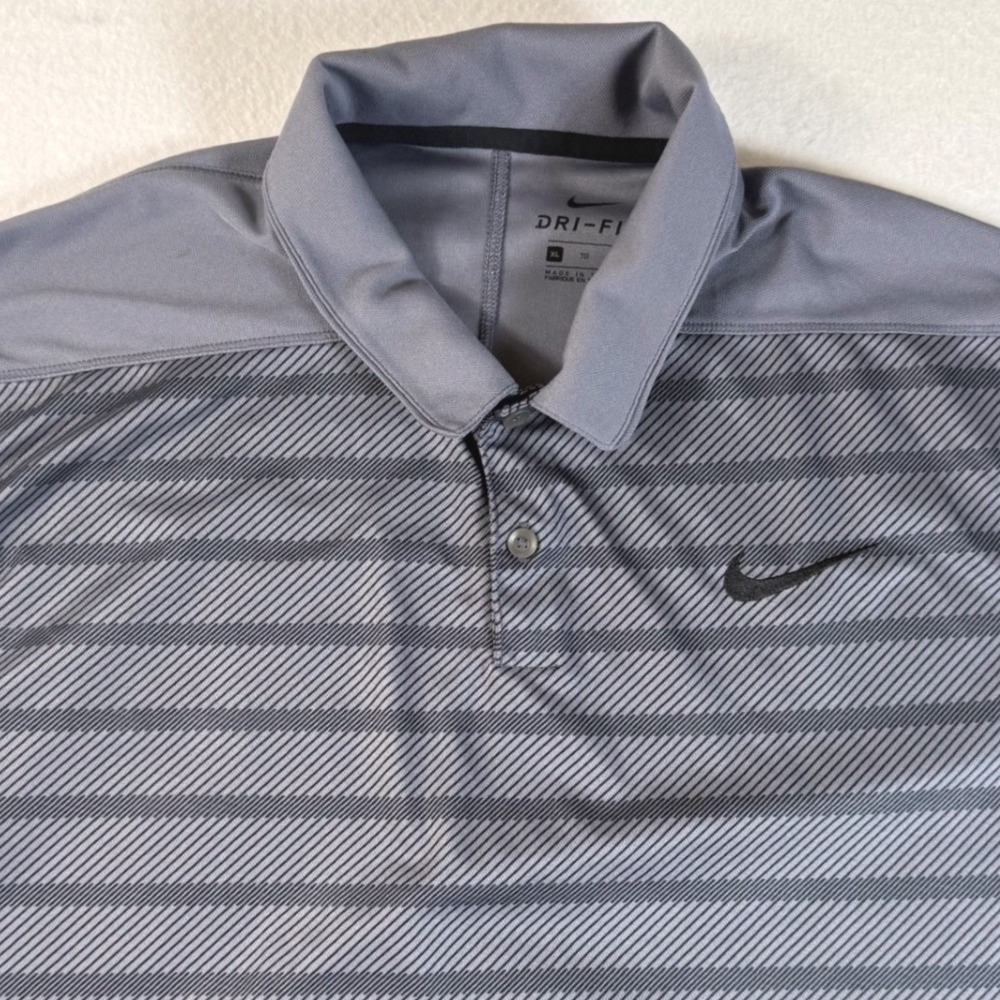 Nike Polo Shirt Mens XL Dri-FIT Striped Performance Gray Golf‎ Shirt Casual